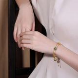 Natural Hetian Jade Round Beads Ingot Two-Hand Chain Women's Silver Jewelry