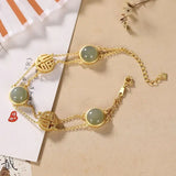 Natural Hetian Jade Round Beads Ingot Two-Hand Chain Women's Silver Jewelry