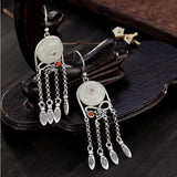 Natural Hetian Jade Tassel Earrings, Chinese Retro Aristocratic Women's Jewelry