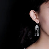 Natural Hetian Jade Tassel Earrings, Chinese Retro Aristocratic Women's Jewelry