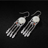 Natural Hetian Jade Tassel Earrings, Chinese Retro Aristocratic Women's Jewelry