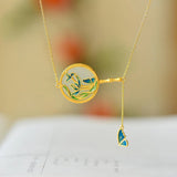 Hetian Magnolia Enamel Porcelain Necklace Pendant Chinese Jewelry