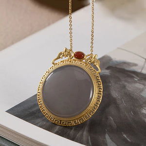 Natural Hetian Purple Jade Bat Pendant Necklace for Woman