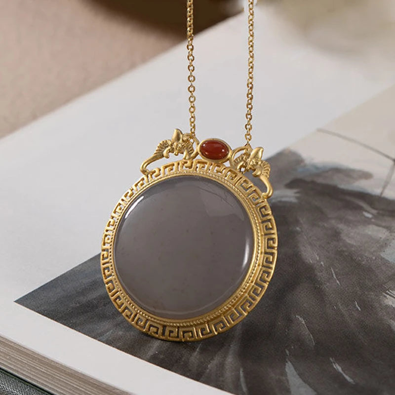 Natural Hetian Purple Jade Bat Pendant Necklace for Woman