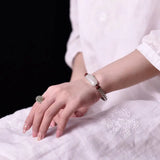 Natural Hetian Jade Hemp Rope Bracelet Retro Chinese Craft Silver Jewelry