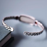 Natural Hetian Jade Hemp Rope Bracelet Retro Chinese Craft Silver Jewelry