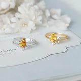 Natural Citrine Silver Diamond Ring Adjustable Light Charm