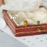 Natural Citrine Silver Diamond Ring Adjustable Light Charm