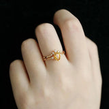 Natural Citrine Silver Diamond Ring Adjustable Light Charm