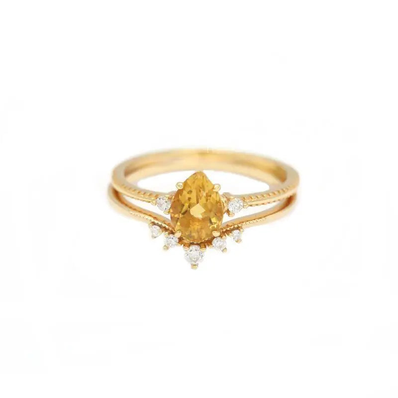 Natural Citrine Silver Diamond Ring Adjustable Light Charm