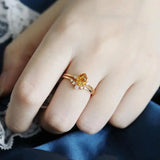 Natural Citrine Silver Diamond Ring Adjustable Light Charm