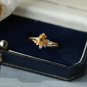 Natural Citrine Silver Diamond Ring Adjustable Light Charm