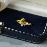 Natural Citrine Silver Diamond Ring Adjustable Light Charm