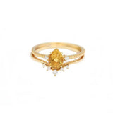 Natural Citrine Silver Diamond Ring Adjustable Light Charm