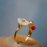 Natural Hetian Jade Flower Engagement Ring for Women Adjustable