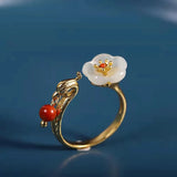 Natural Hetian Jade Flower Engagement Ring for Women Adjustable