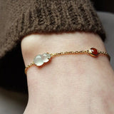 Natural Ice Chalcedony Gourd Bracelet, Chinese Retro Charm Silver Jewelry
