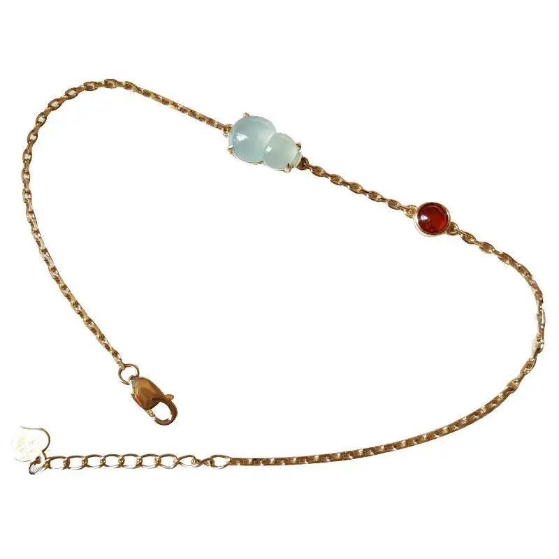 Natural Ice Chalcedony Gourd Bracelet, Chinese Retro Charm Silver Jewelry