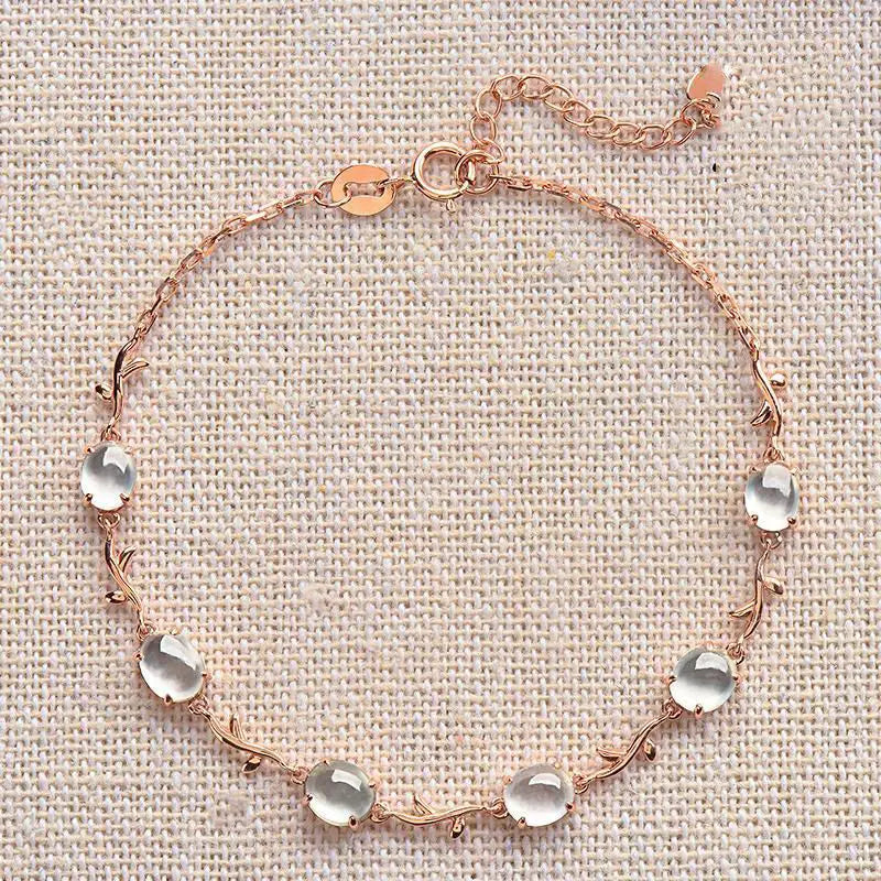 Natural Ice Ellipse Chalcedony Plant Winding Bracelet Retro Charm Silver Jewelry
