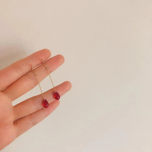 Silver Inlaid Garnet Drop Earrings Charm