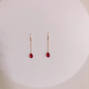 Silver Inlaid Garnet Drop Earrings Charm