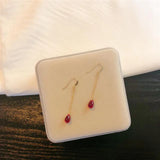 Silver Inlaid Garnet Drop Earrings Charm