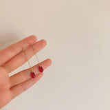 Silver Inlaid Garnet Drop Earrings Charm