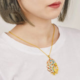 Peacock Enamel Pendant Necklace - Silver Jewelry