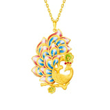 Peacock Enamel Pendant Necklace - Silver Jewelry