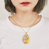 Peacock Enamel Pendant Necklace - Silver Jewelry