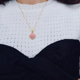 Pink Enamel Necklace Pendant Crystal Light Retro Romantic Wedding