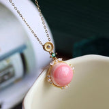 Pink Enamel Necklace Pendant Crystal Light Retro Romantic Wedding