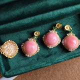 Pink Enamel Necklace Pendant Crystal Light Retro Romantic Wedding