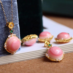 Pink Enamel Necklace Pendant Crystal Light Retro Romantic Wedding