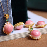 Pink Enamel Necklace Pendant Crystal Light Retro Romantic Wedding