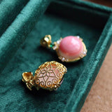 Pink Enamel Necklace Pendant Crystal Light Retro Romantic Wedding