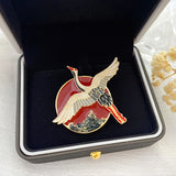 Vintage National Crane Glaze Brooch Pin Cheongsam Hanfu Accessory