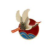 Vintage National Crane Glaze Brooch Pin Cheongsam Hanfu Accessory