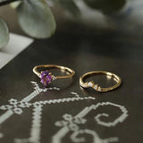 Silver Inlaid Amethyst Oval Crown Ring