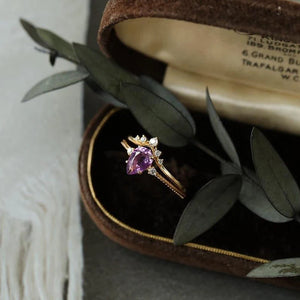 Silver Inlaid Amethyst Oval Crown Ring
