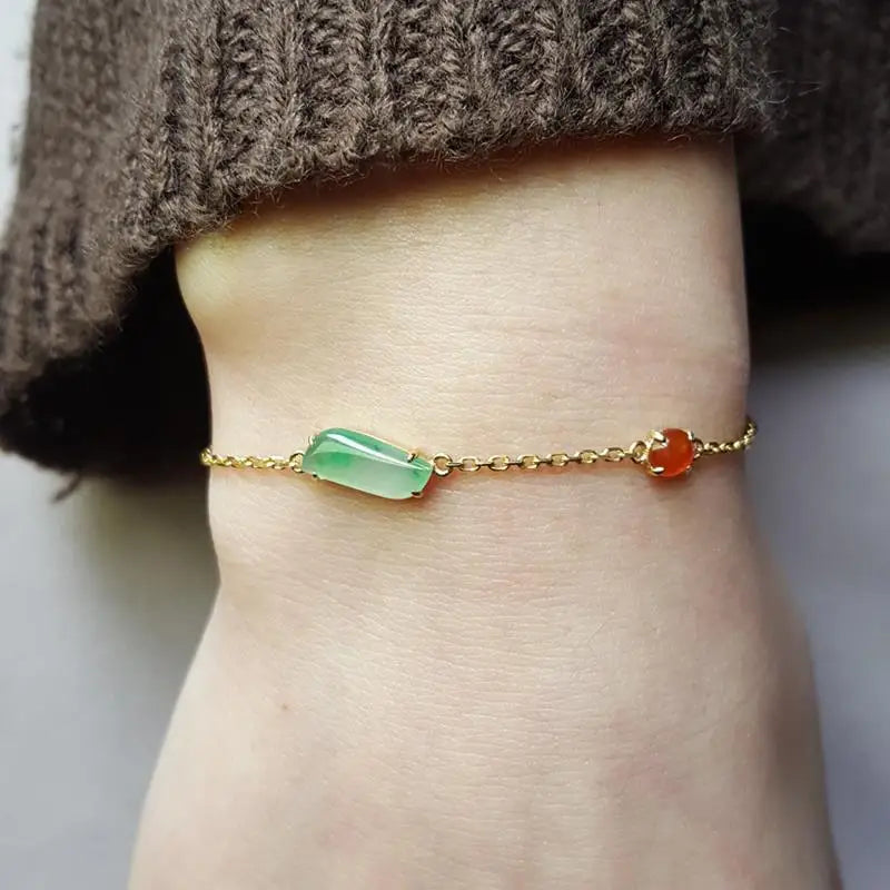 Silver Inlaid Chalcedony Ice Egg Noodle Rose Bracelet Charm