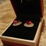 Diamond Studded Red Crystal Earrings for Women