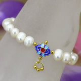 9-10mm Pearl Beads Strand Bracelet Gold Cloisonne Jewelry B3097