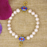 9-10mm Pearl Beads Strand Bracelet Gold Cloisonne Jewelry B3097