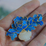 Peony Flower Cloisonne Enamel Brooch