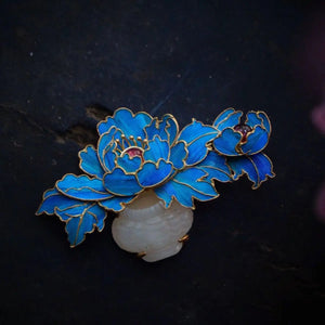 Cloisonne Enamel Porcelain Peony Flower Brooch Retro Charm Jewelry