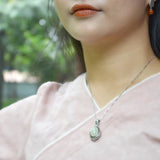 Chinese Retro Mirror Box Charm Pendant Necklace Silver Jewelry