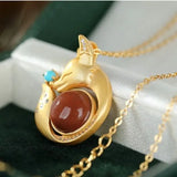 Fox Shape Epoxy Enamel Porcelain Pendant Necklace