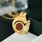 Fox Shape Crystal Pendant Necklace Enamel Porcelain Craft