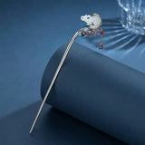 Handicraft Cloisonne Hetian Magnolia Feather Hairpin Silver Jewelry